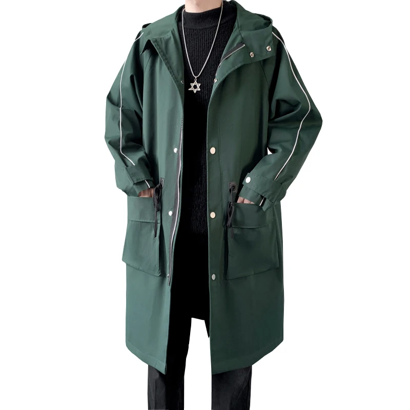 2024 Mens Trench Coat Fashion Casual Slim Fit Solid Long Business Windbreaker Outwear Homme Overcoat