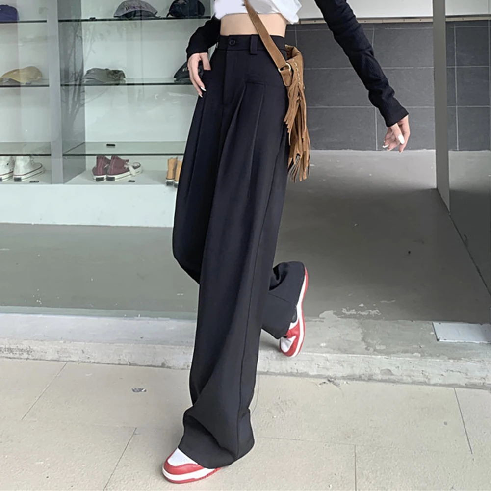 Casual Loose Fit Trousers Loose Straight Pants High Waist Trousers Casual Style Trousers Solid Color Design Suitable For Spring