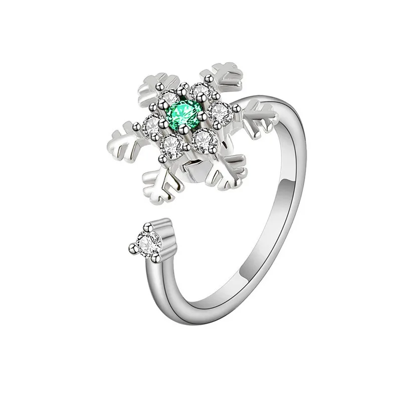 Winter Fashion CZ Snowflake Opening Rings for Women Girls Christmas Jewelry Fidget Anxiety Relaxing Ring New Year Gift