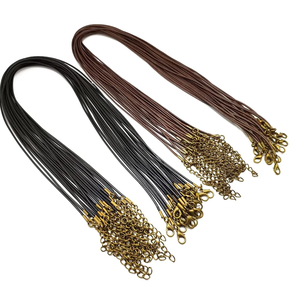 20pcs 45cm Brown Waxed Necklace Cord with Bronze Chain Lobster Clasp for DIY Bracelet Pendants Jewelry Making Beading Supply