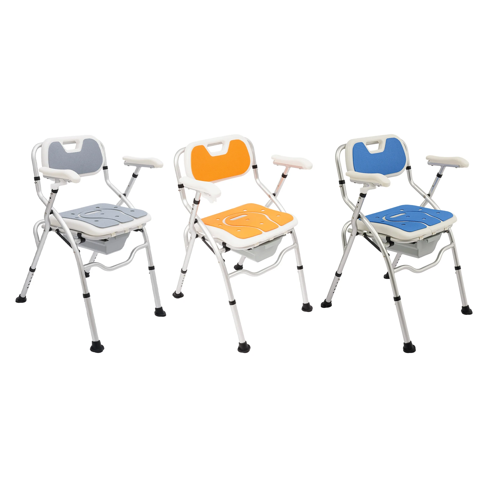 Adjustable Height Shower Chair for The Elderly Portable Bedside Commode Chair with Armrests and Backrest for Seniors Bathroom Toilet Seat