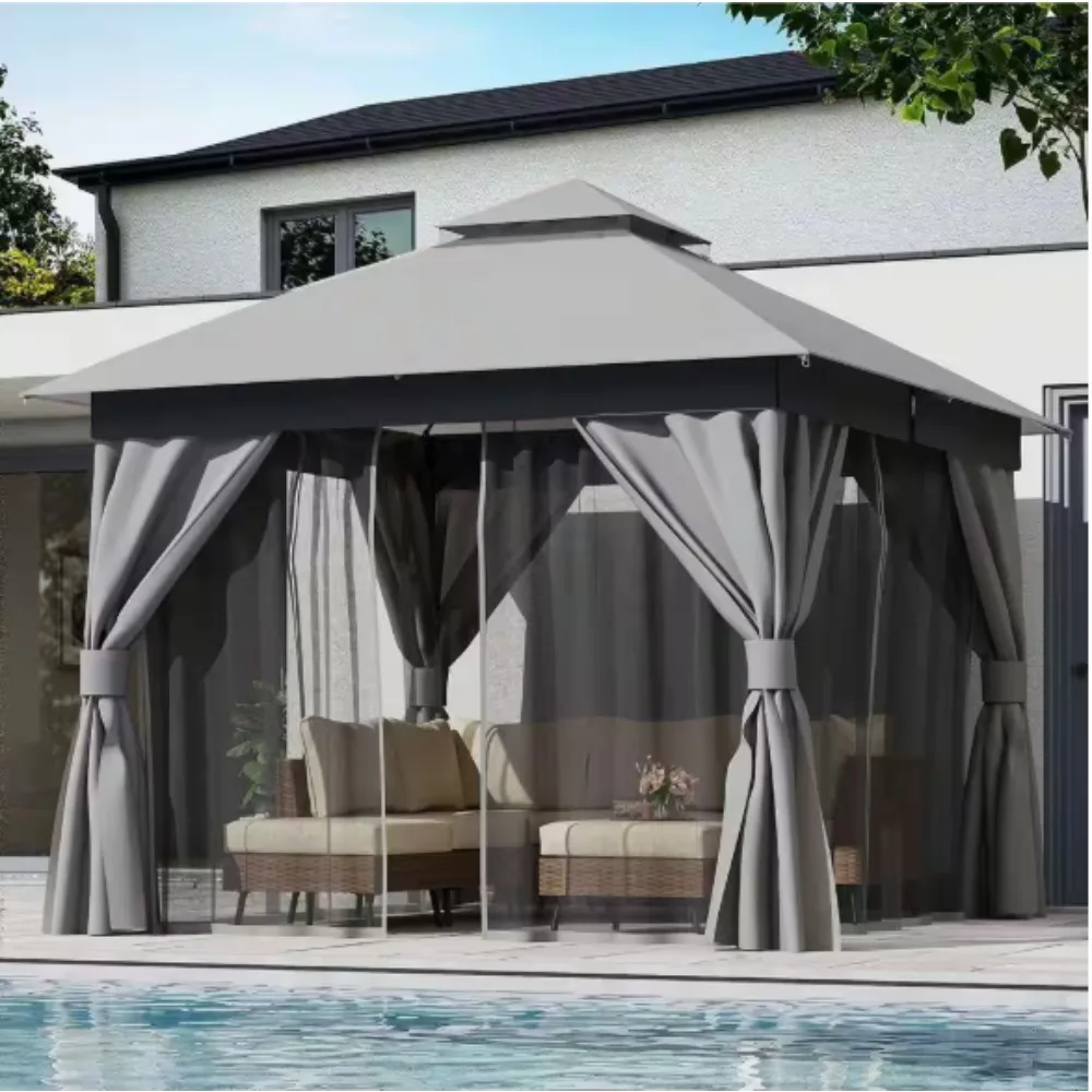 

Outdoor Patio Gazebo with Roof, Nettings and Privacy Screens