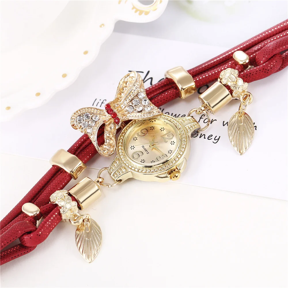 Simple Women’s Round Watches Luxury Brand Ladies Bracelet Watch Bow Quartz Watch Straps Wristwatche Female Korean Clock