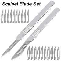 10pcs 11# 23# Carbon Steel Surgical Scalpel Blades and 1pc Handle Scalpel DIY Cutting Tool PCB Repair Animal Surgical Knife Tool