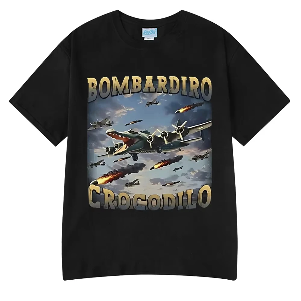 Bombardiro Crocodilo Funny Crocodile Plane Bomber Graphic T-shirt Men Women Casual Cotton Short Sleeve T Shirts Comfort T-shirts