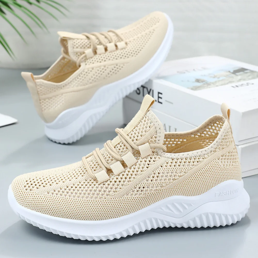 Women's shoes 2025 mesh breathable comfortable sports shoes soft sole lightweight fashion casual shoes mesh hollow