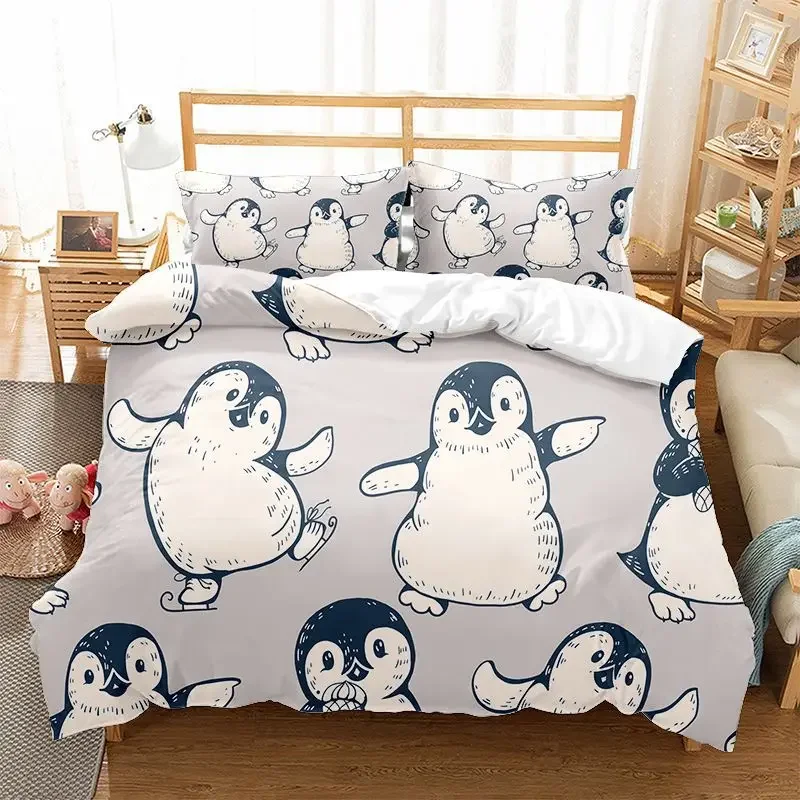

Cute Penguin Comforter Cover For Kids Lovely Printed Duvet Sets Twin Animals 2/3 Pieces Bedding Sets(Quilt Cover+ Pillow Case)