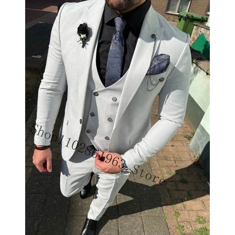 

Latest Designs Slim Fit White Wedding Suits For Men 3 Pieces Groom Tuexdos For Wedding Blazer+Vest+Pants Trajes De Hombre