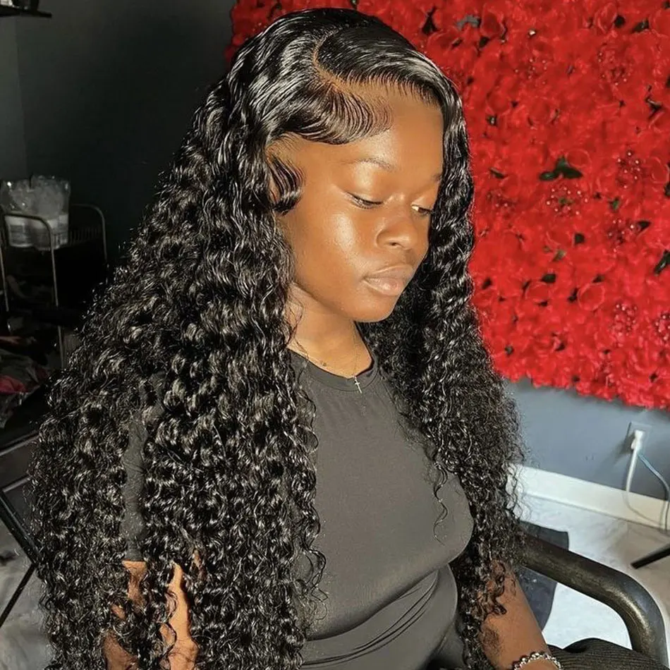

13x6 Hd Lace Frontal Wig Deep Wave Human Hair Wig 200% Density Pre Plucked Water Wave Curly 13x4 Lace Front Wigs Natural Black