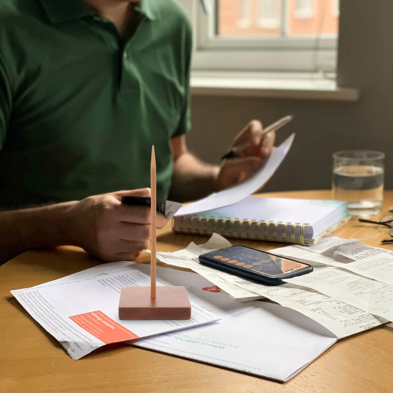 Solid Wood Bill Insert Practical Memo Holder Receipt Desk Menu Spike Stainless Steel Storage Office