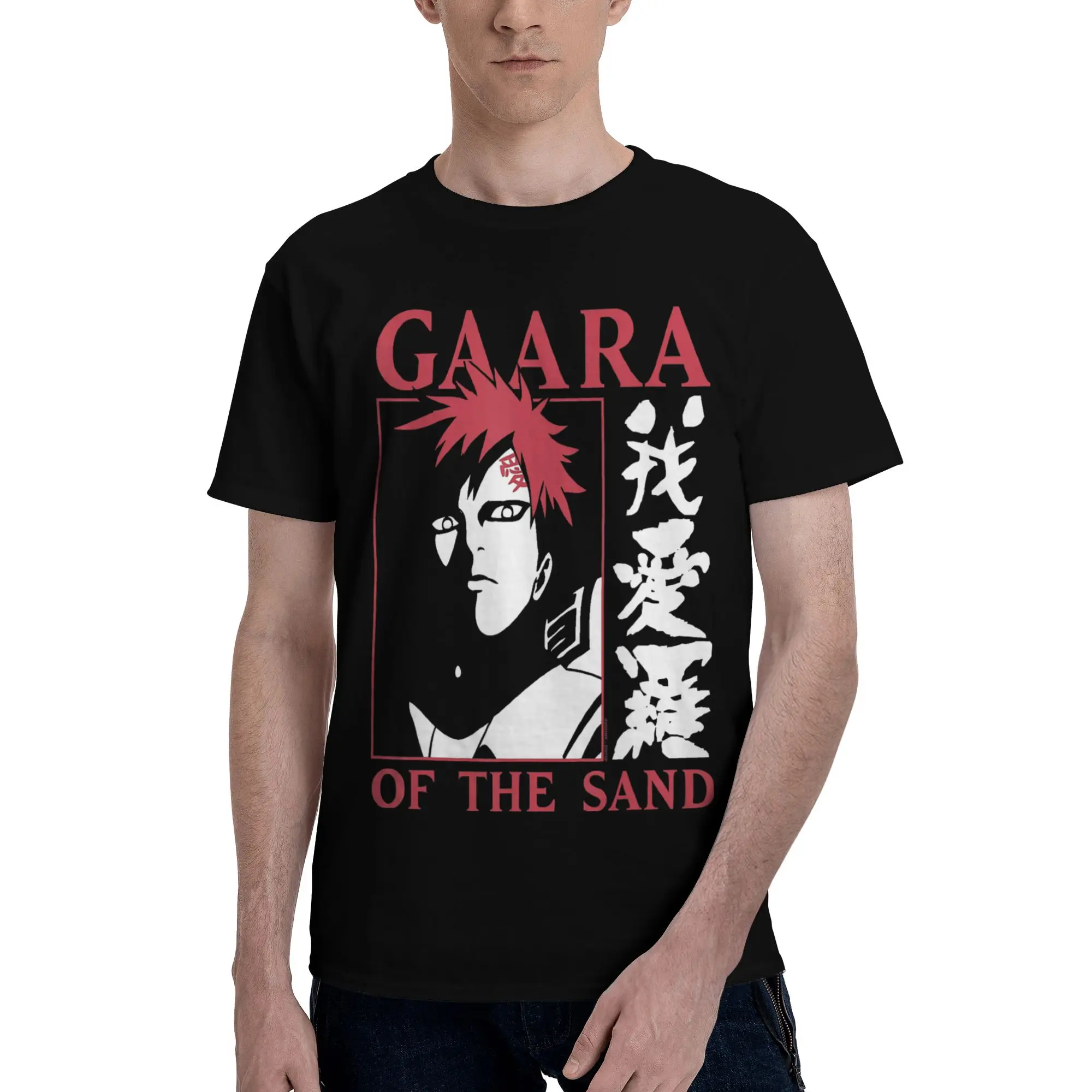 Camiseta de ropa para hombre de Bandai Naruto Shippuden Gaara of The Sand, camiseta genial de manga corta, algodón puro