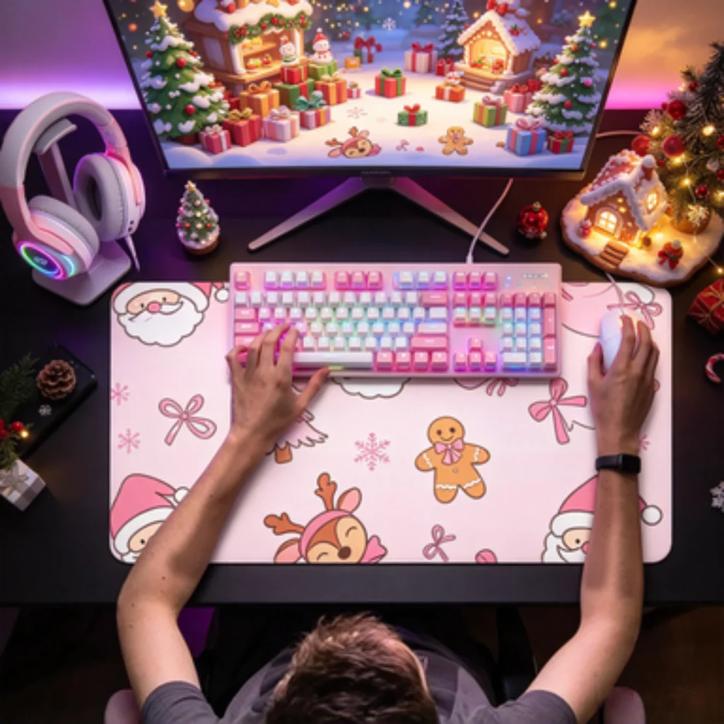 ColorfulGraffiti Desk Mat Christmas Gingerbread Mouse Pad,Checkerboard Office Mat,Vintage Floral Mouse Pad,Pink Floral Mouse pa'
