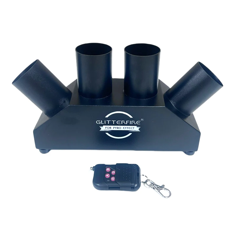 Macchina per matrimoni Sparkler a forma di ventaglio a 4 canali con telecomando per fontana da palcoscenico per interni freddi