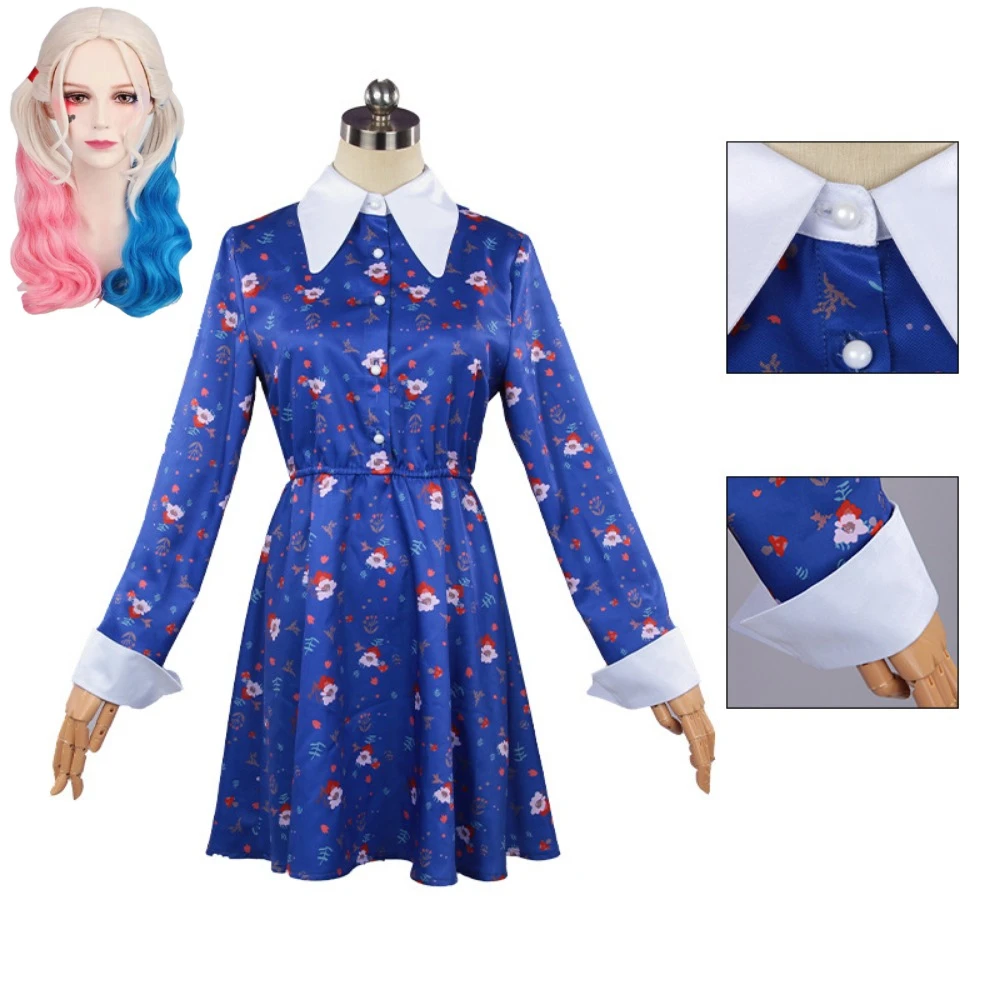 

Movie Suicide Cosplay Costume Quinn Clown2 Disguise Dress for Women Kids Floral Outfit Halloween Carnival Party Clothes Roleplay