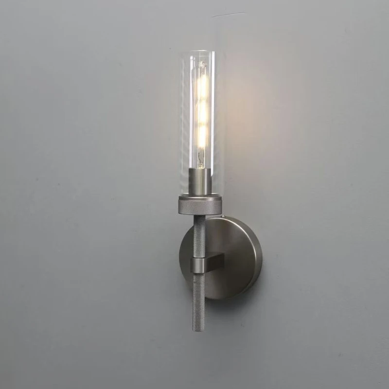 American Light Luxury Glass Wall Lamp Simple Modern Retro Bedroom Bedside Living Room Hallway Entrance Silver Wall Lamp