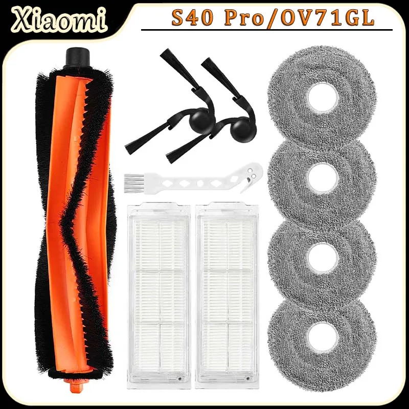 For Xiaomi S40 Pro/OV71GL Robot Vacuum Cleaner Accessories:Main Brush,HEPA Filter,Mop Cloth,Side Brush Replacement Parts