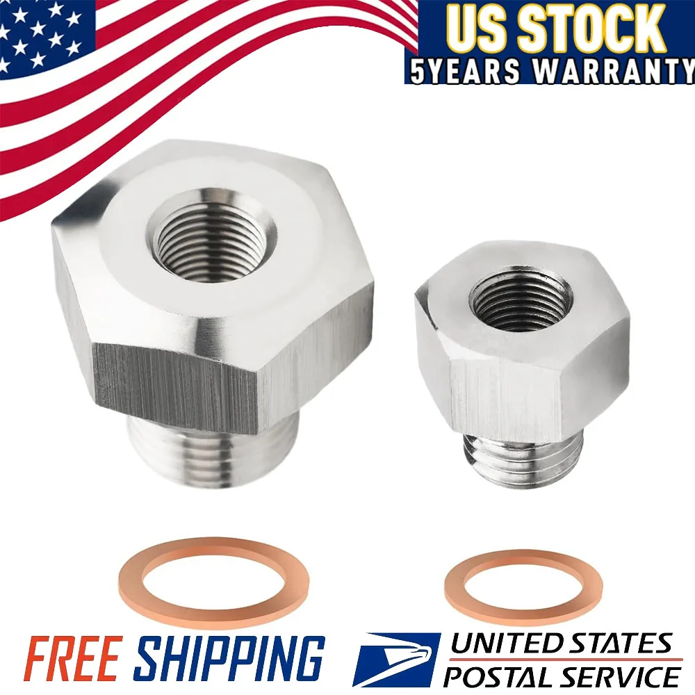 2PCS Stainless Steel LS Engine Swap Intake Plug M16x1.5 to 1/8 NPT & M12x1.5 to 1/8 NPT Coolant Temp Oil Pressure Sensor Adapter For All GM LS Series Engines LS1 LSX LS3 5.3L 6.0L 6.2L M12 M16