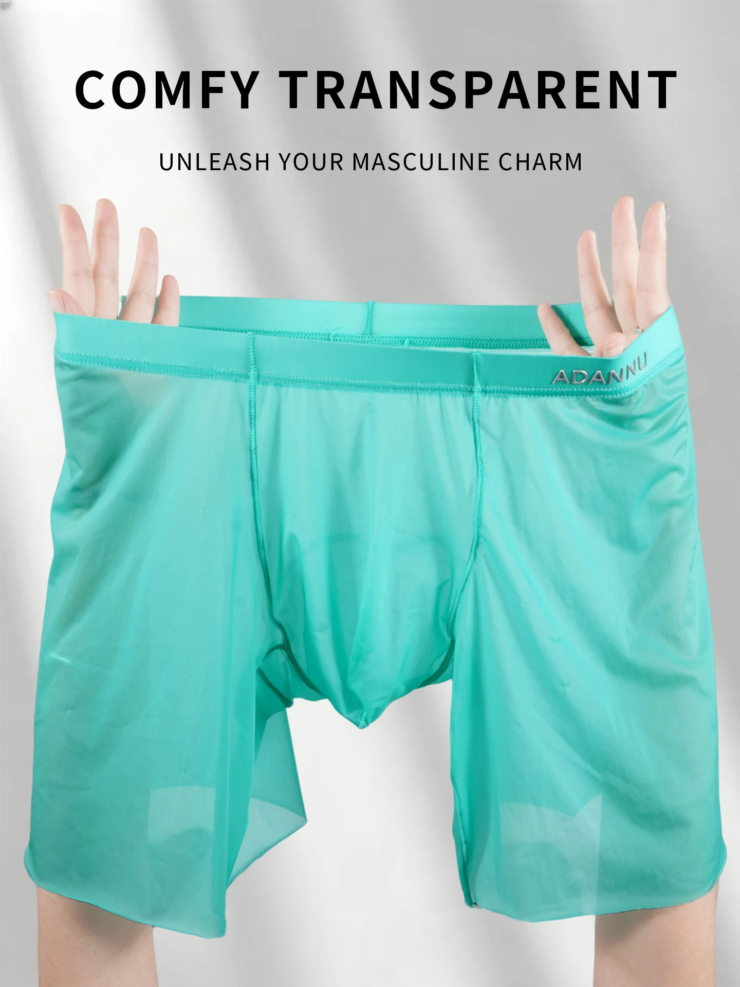 Men's Ice Silk Transparent Boxer Briefs, Ultra Thin See-Through High Elastic Sexy 3D Convex Pouch Underwear, Quick Dry Shorts
