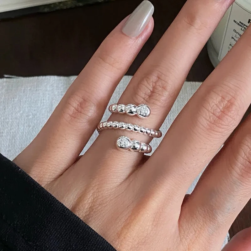 GANPUP Unregelmäßige Perlen Mehrschichtige Verstellbare Fingerringe für Damen, Modischer Neuer Silberfarbener Schmuck, Geschenk für Party und Büro кольцо – Detail 3