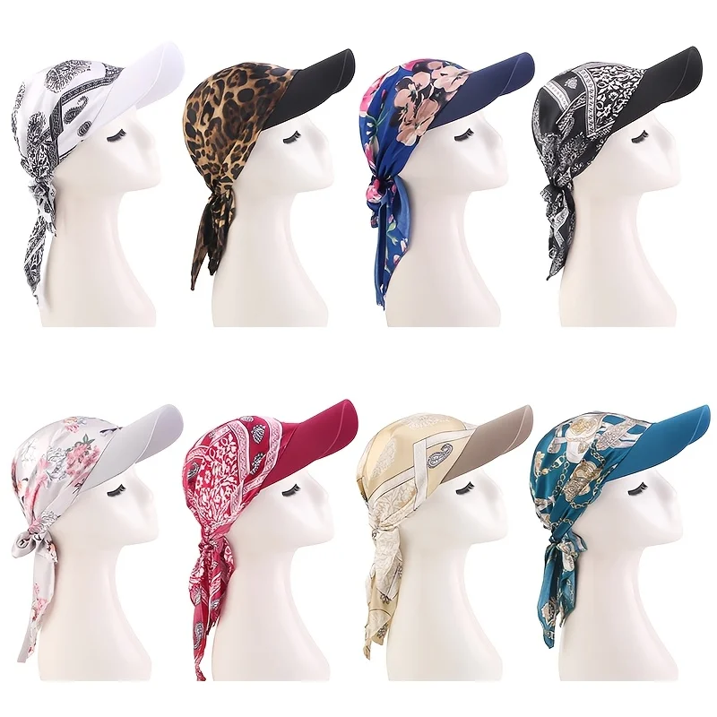 1 piece of girls' cashew flower patterned Ding printed square scarf duck tongue hat brim headscarf hat outdoor travel sun hat