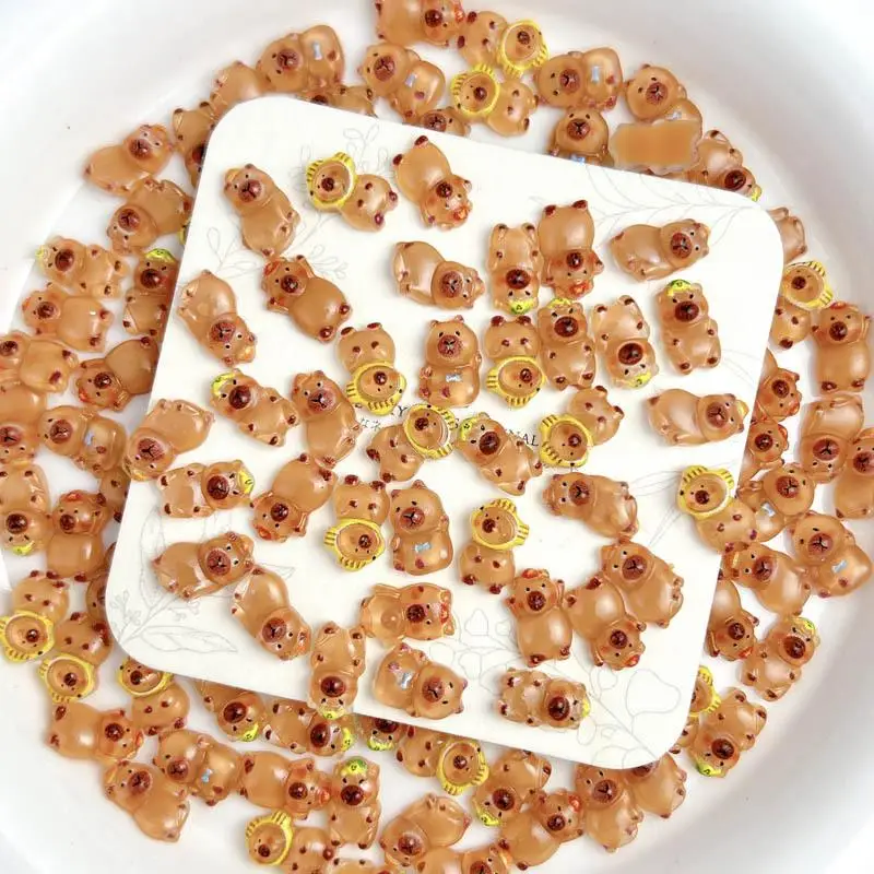 50PCS Cartoon Cute Small Guinea Pig Nail Charms Resin Powder Blusher Capibala Nail Art Decoration for DIY Manicure Ornaments