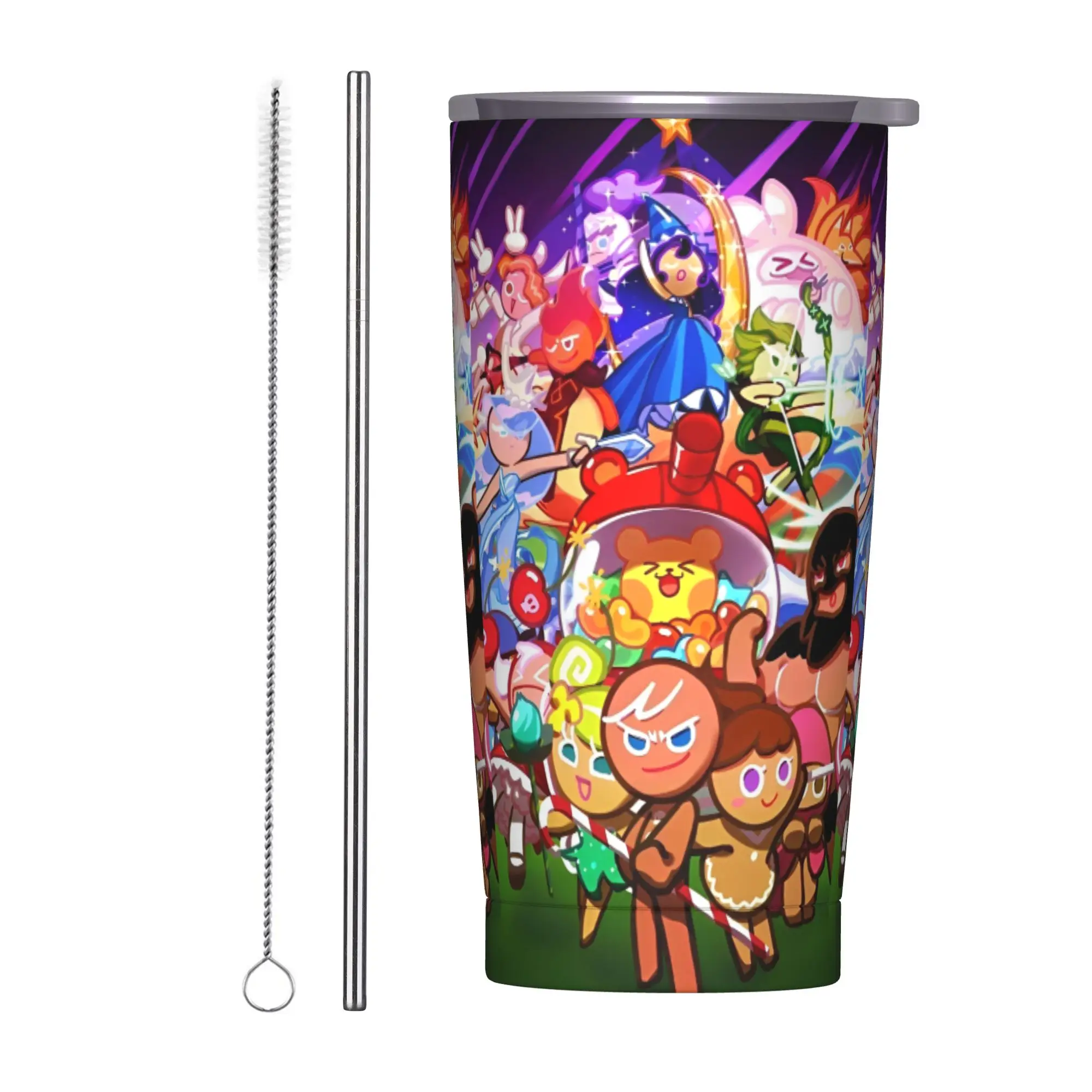 Cookie Run Kingdom Tumbler Vacuum Insulated  Coffee Cups with Lid Straw Travel Outdoor Mug Hot Cold Drink, 20oz