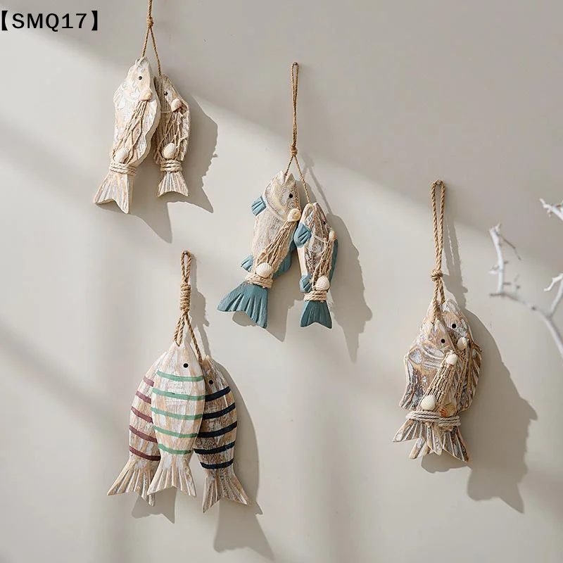 1Pcs Wooden Antique Carved Small Fish Mediterranean Creative Vintage Woodfish Making Old Wall Hanging Decoration【SMQ】