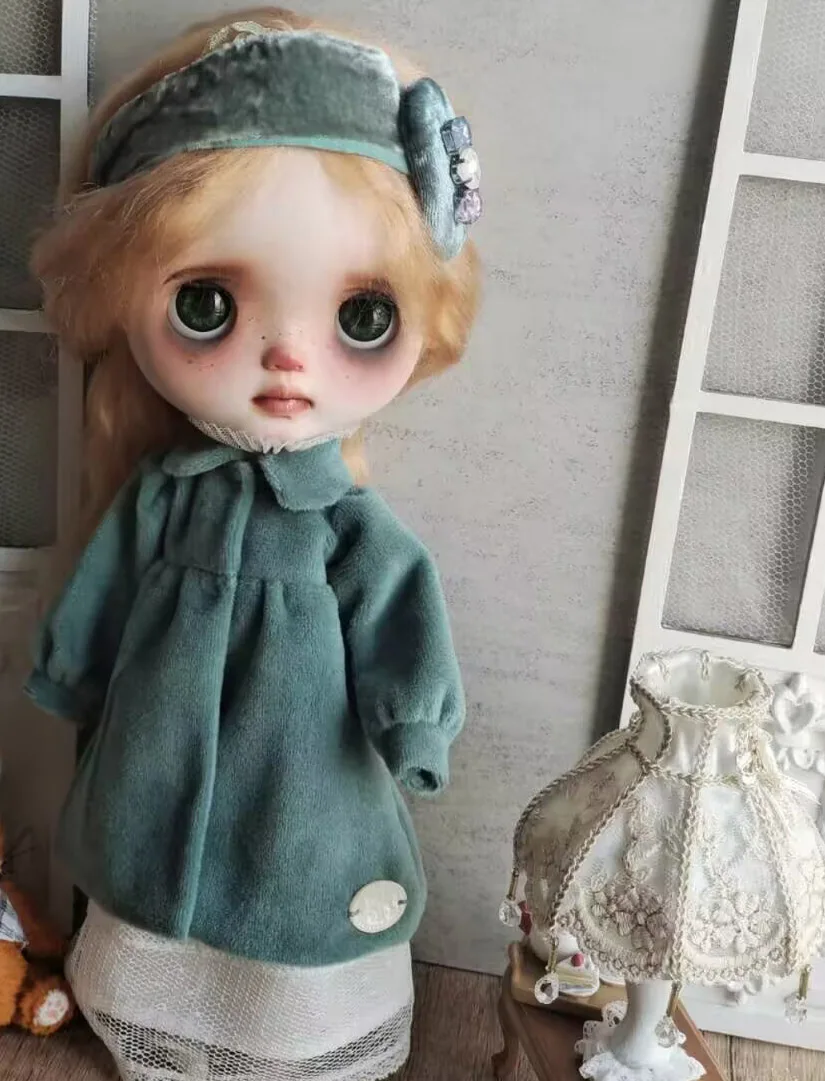 

2025 1pcs high quality vintage style Blythe Landoudou coat green lint (Fit for azone,Pullip,Ob222426, Licca)