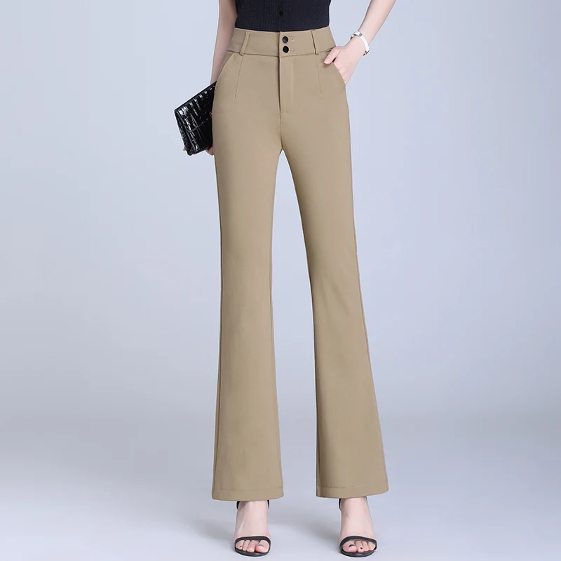 

Classic Black Suit Women Pants Office Lady High Waist Flare Pants Casual Solid Khaki Straight Trousers Womens Streetwear Clothes