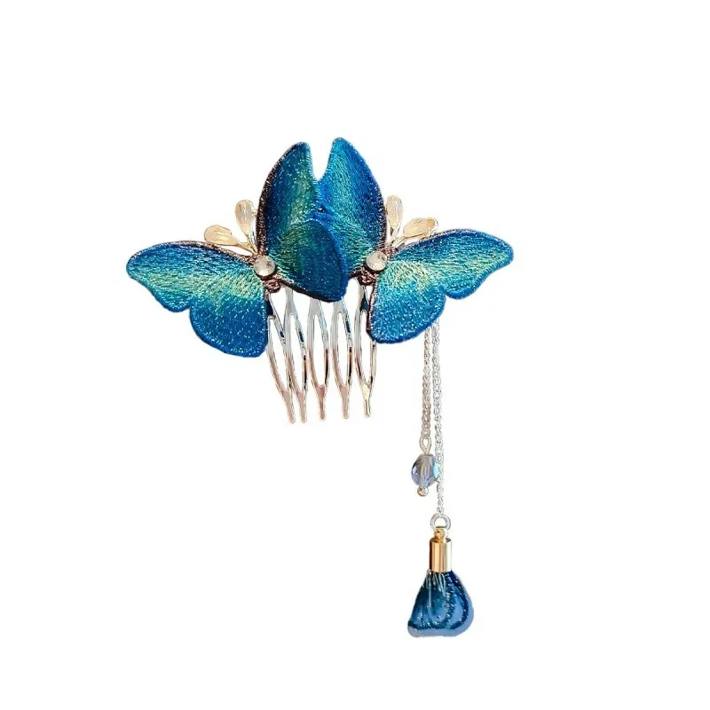 

Blue Embroidered Haircomb Ancient Style Foldable Special Zone Hair Clip Brand Withdrawal Unisex Hair Accessory