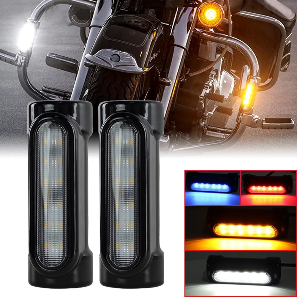 NEW Motorcycle Highway Crash Bar Lights LED Blue Red DRL Switchback Turn Signals For Crash Bars For Harley Touring Road King