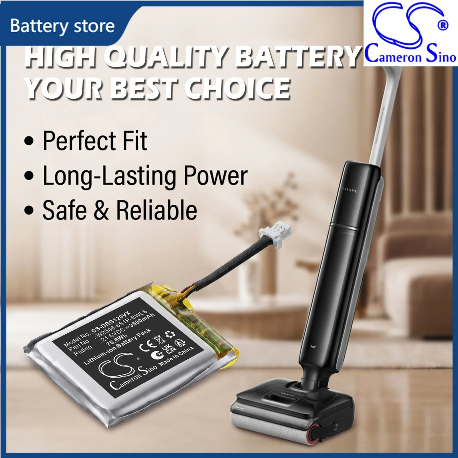 Cameron Sino 21.6V 3500mAh Replacement Battery for Dreame G12 Pro Wet & Dry G12 Dual W2546-6S1P-BWLS