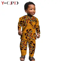 African Clothes for Kids Boys Akara Print Boy Shirt Top and Pants Sets Bazin Riche Children Clothing 2 Pieces Sets S204022