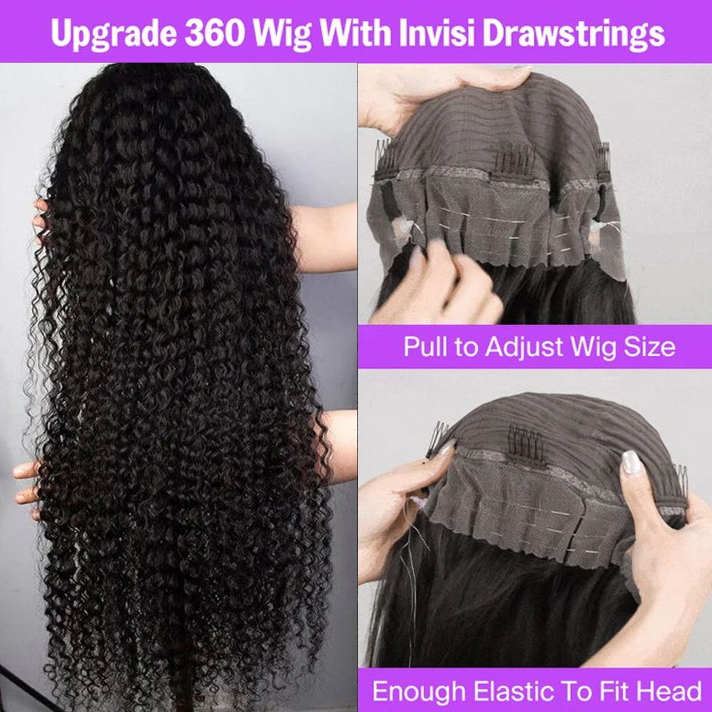 250D Kinky Curly 360 Full HD Lace Frontal Human Hair Wig Hidden Strap Upgrade Invisible Drawstb 360 Glueless Lace Wigs For Woman