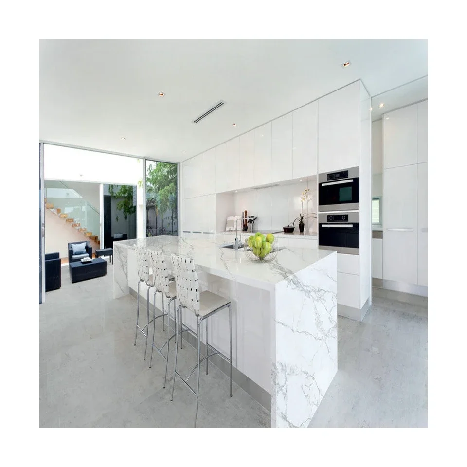 Best Price Bintan Flat Polish White Kitchen Countertop Artificial Quartz Island Tops