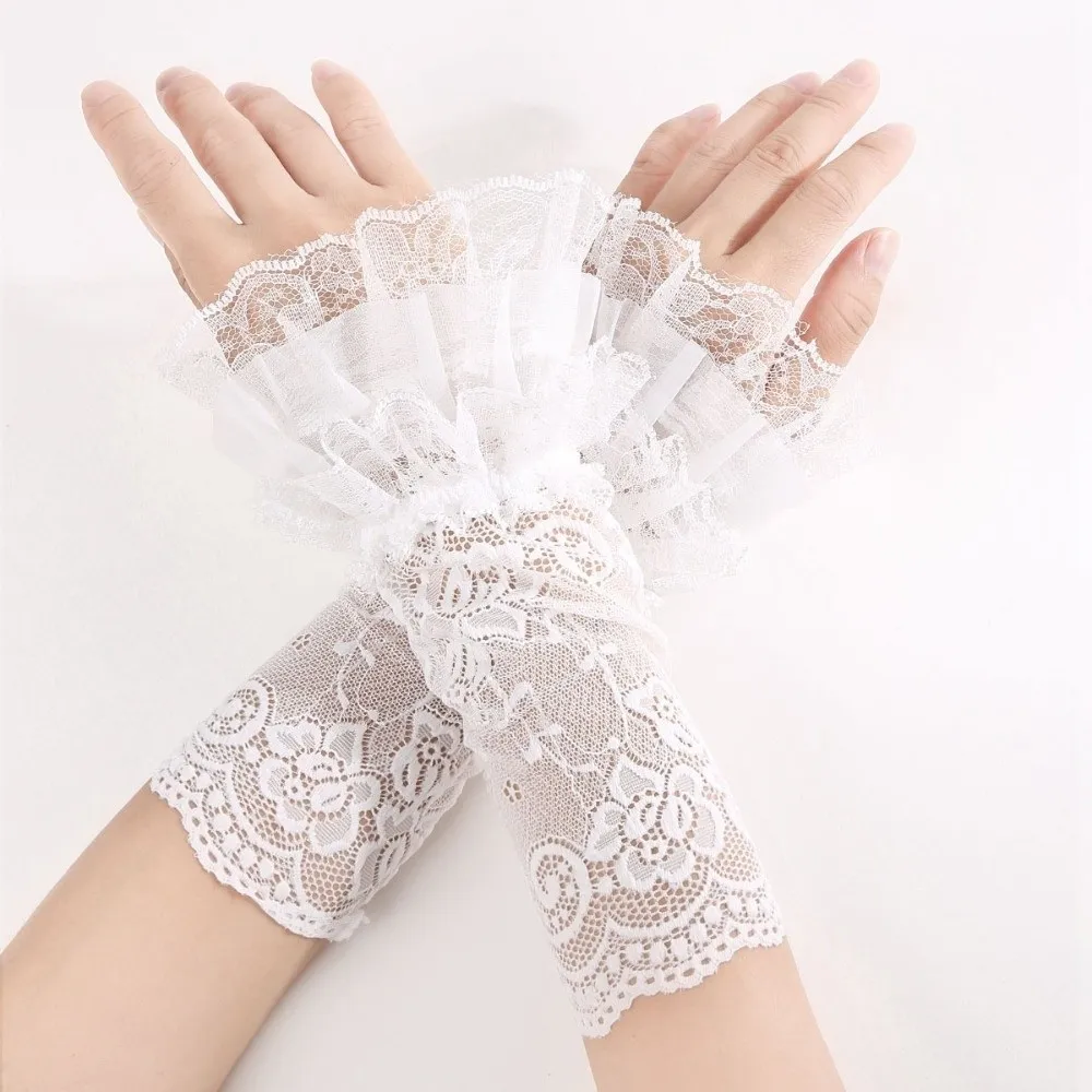 1pair Fashion Muti-Layer Fingerless Gloves Lace Long Horn Cuffs Arm Fake Sleeves Sweater Decorative Girls
