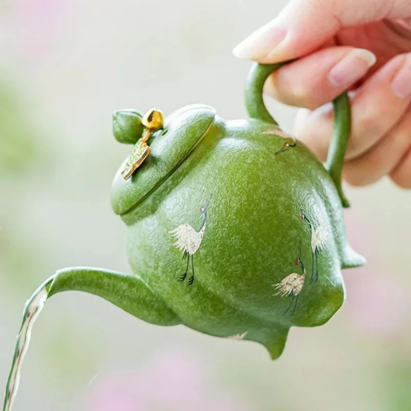 Citrus Green Crane Teapot Boutique Tea Infuser Pot Household Tea Soaking Kettle With Ball Hole Kung Fu Tea Tableware Gift