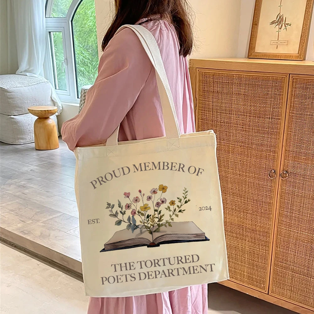 Strong Fabric Female Bag Swiftie Merch Eras Tour New Album Print Ladies Bag Tortured Poet Canvas Tote Bags Book Lover Gifts TTPD