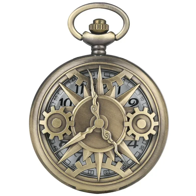 

Vintage Hollow Out Gear Cover Men Women Quartz Analog Pocket Watch Necklace Pendant Chain Timepiece Gift Clock