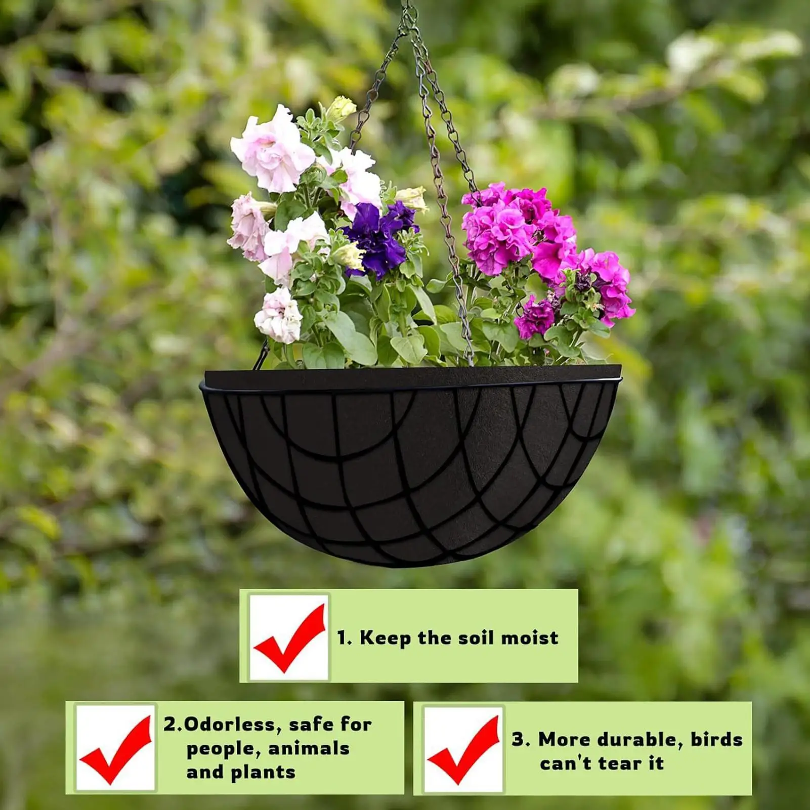 Planter Liner Flower Basket Liners Moisture Retention Breathable Planter Sheets Replacement For Balcony Fence Patio Yard Garden