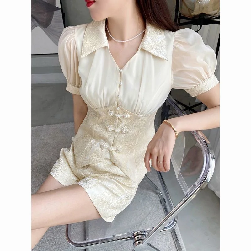 Suit Design Sense Of Minority Apricot Puff Sleeve Shorts Suit Female Summer Light Luxury Temperament Celebrity Two Piece Sets