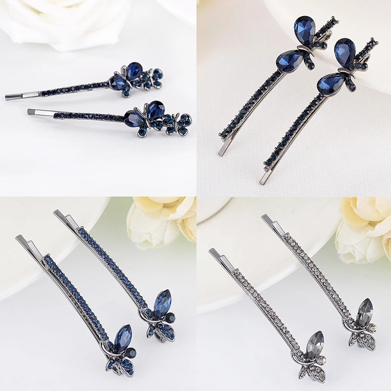 

1 пара, новый стиль, двойная шпилька-бабочка, аксессуары для волос, сверкающие заколки для волос со стразами и кристаллами, металлические украшения
