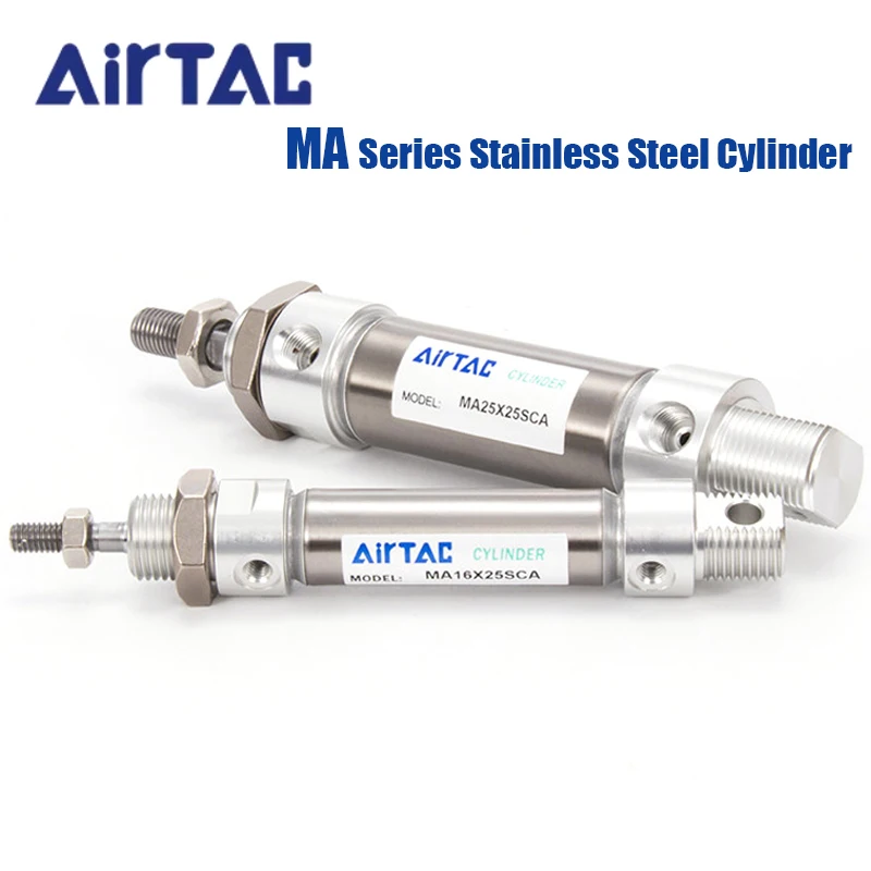 Cilindro Neumático Mini de Acero Inoxidable Airtac MA16 20 25 32 40, Carrera de 25-500 mm, Pistón de Doble Acción