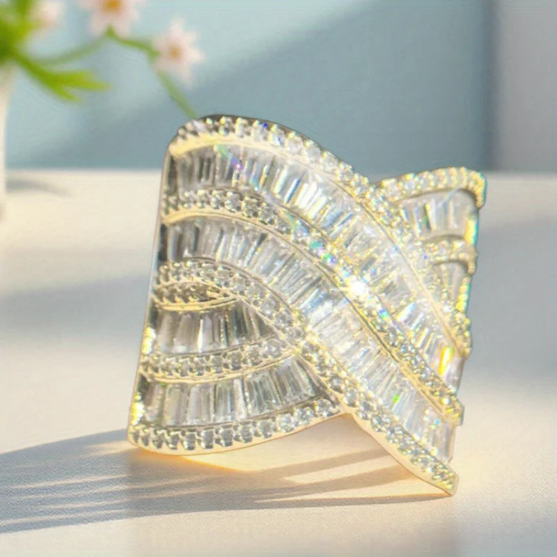1Pc Gorgeous Shiny Wide Face Cross Hip Hop Style Cube Zirconia Ring Men's Women's Ring Jewelry Accessory Ring Birthday Gift Valentine's Day Gift Everyday Ring Father's Day Mother's Day Gift Good and Cheap Gift for The Girl