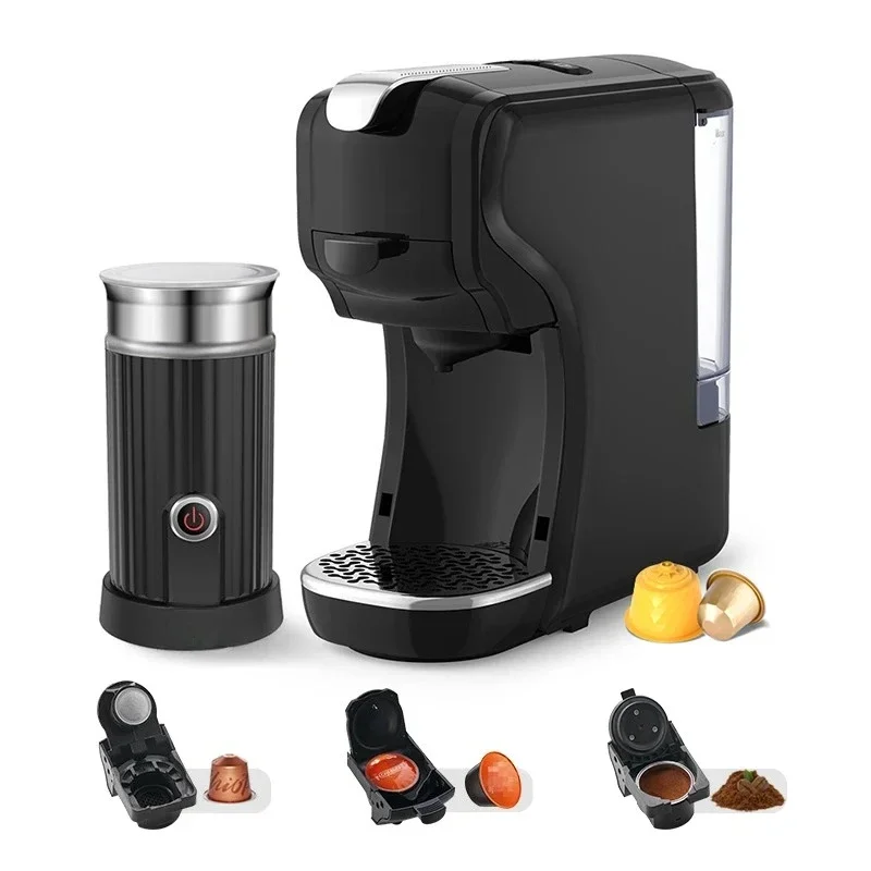 Black 3-in-1 Capsule Coffee Machine 611 with Milk Frother & Adjustable Cup Holder
