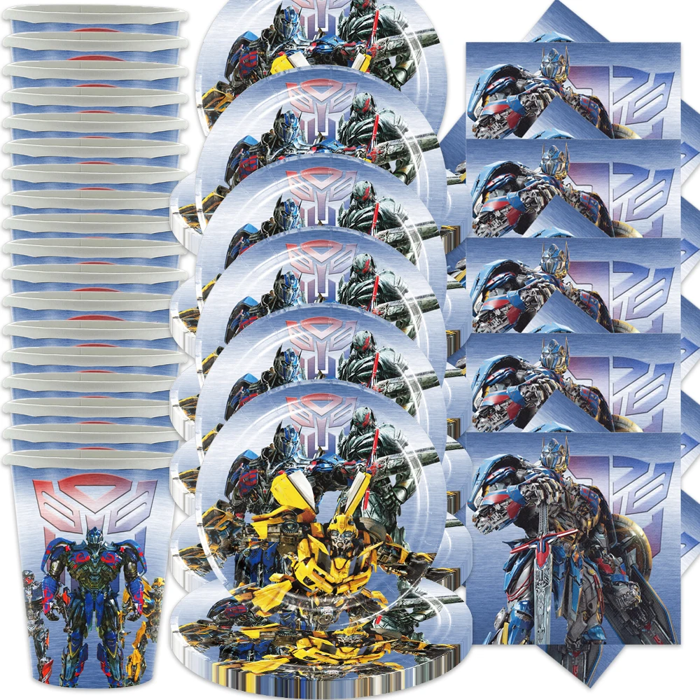 60pcs/lot Transformers Theme Boys Favors Cups Plates Napkins Birthday Party Dishes Tableware Set Decorate Events Supplies