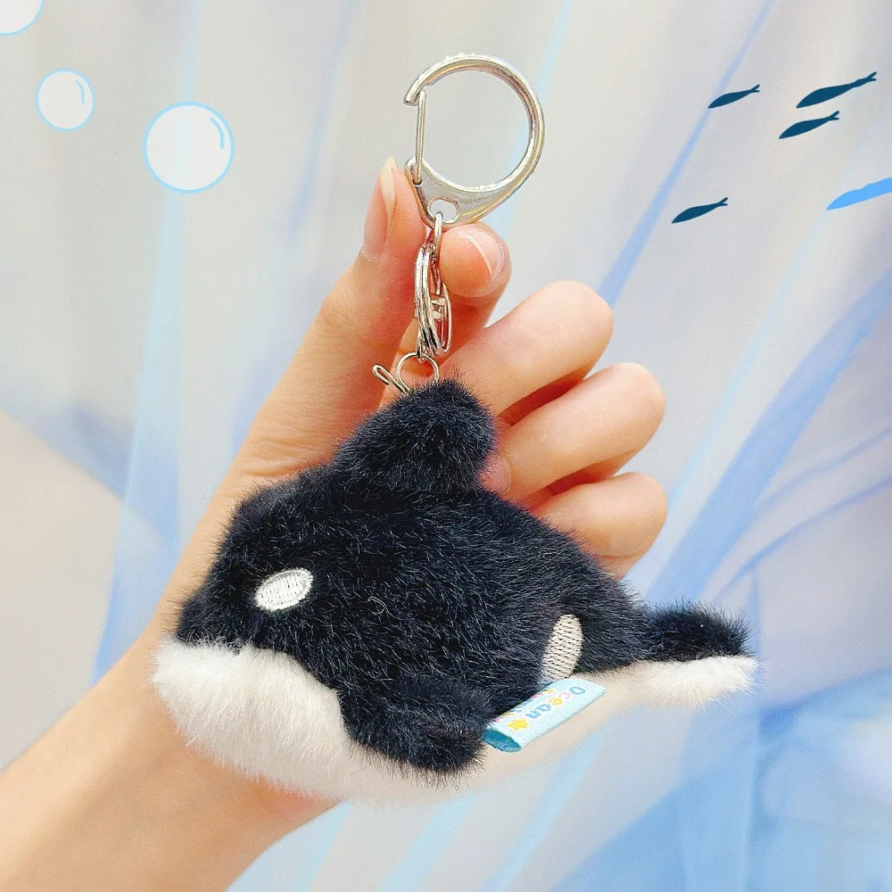 Soft Ocean Animal Keychain Small Turtle Simulation Fluffy Whale Keyring PP Cotton Collection Press Sound Pendant Home Decor