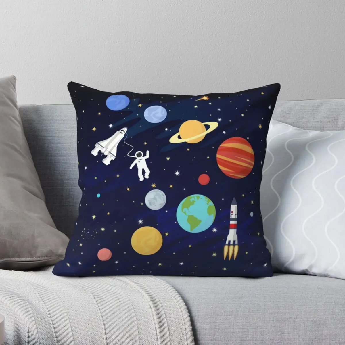 

Astronaut Space Shuttle Pillowcase Polyester Linen Velvet Printed Zip Decorative Throw Pillow Case Sofa Seater Cushion Cover