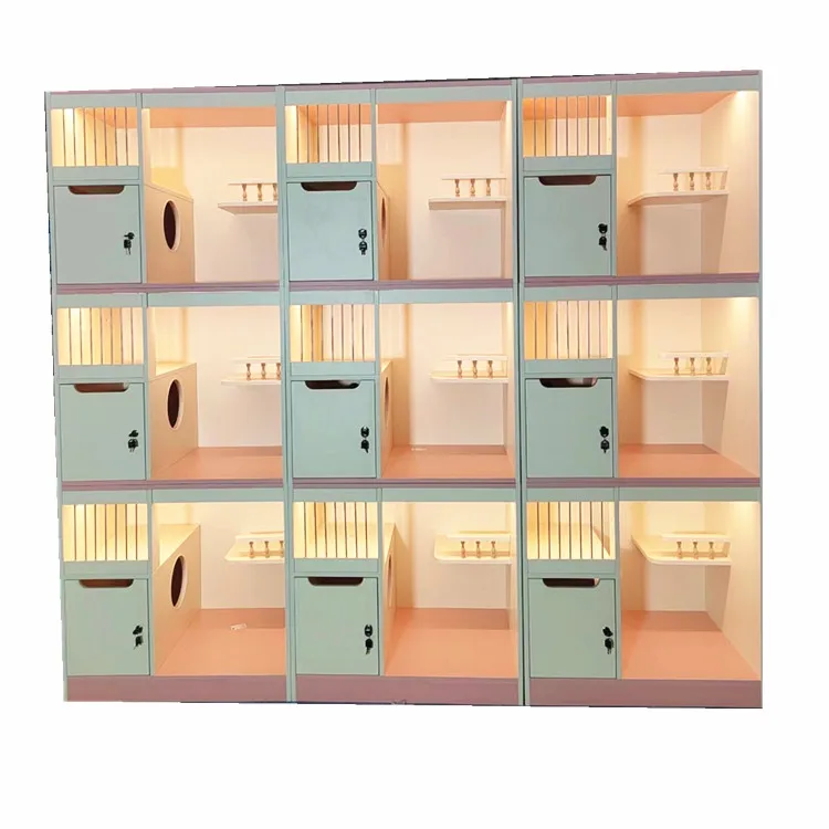 

Cattery Cat House Commercial Luxury Wooden Indoor Cat Villa Kennel Condo Cat Boarding Villa