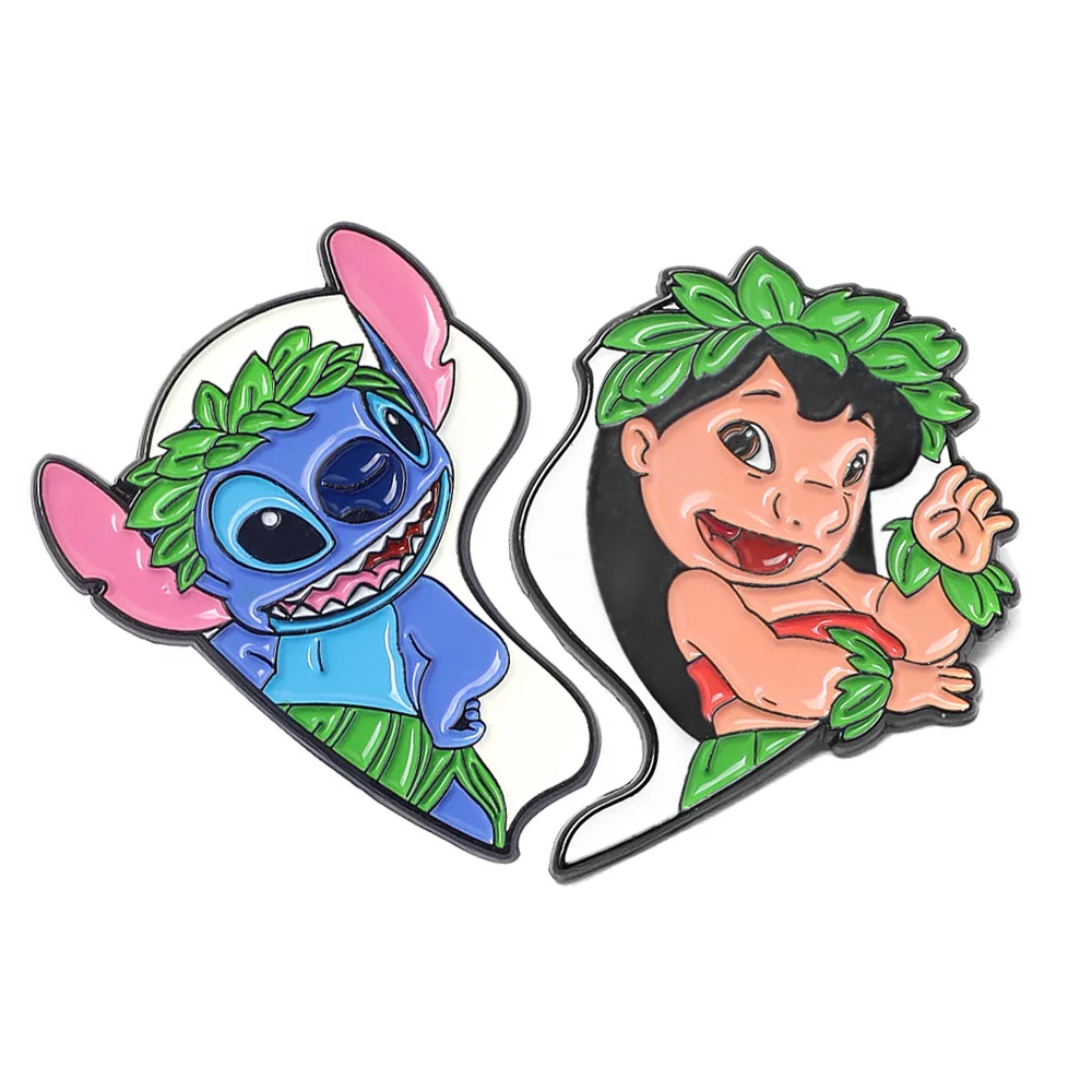2Pcs Funny Cartoon Brooch Cute Stitch Creativity Enamel Pin Backpack Clothing Jewelry Metal Badge Accessories Decoration Gift